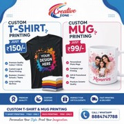 Mug Printing Rs. 99  | Custom Custom T-Shirt printing Rs. 50